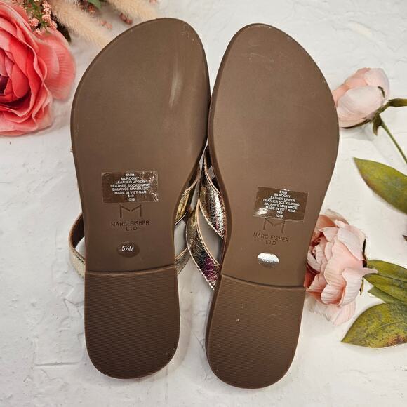 Marc Fisher Roony Gold Lattice Sandals Slides Size 5.5 - Picture 7 of 11